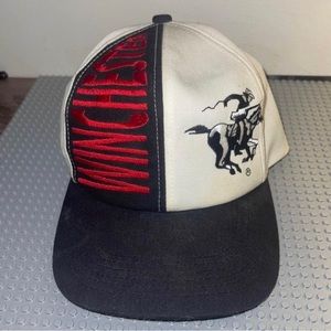 Vintage Winchester Hat Cap K-Products Snap Back Black Red Big Logo Spell Out